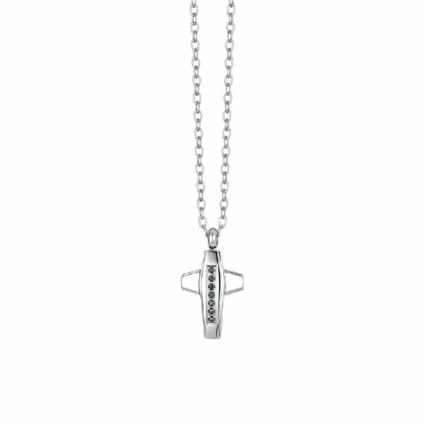 COLLANA UOMO IN ACCIAIO CROCE E ZIRCONI NERI