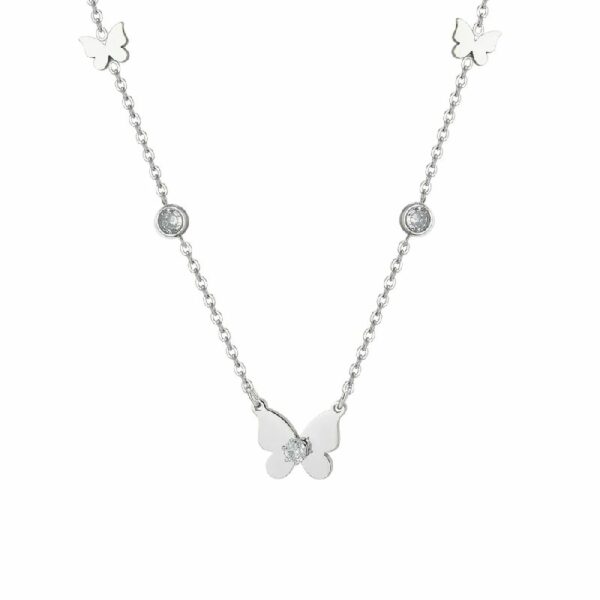 COLLANA DONNA IN ACCIAIO FARFALLE E ZIRCONI