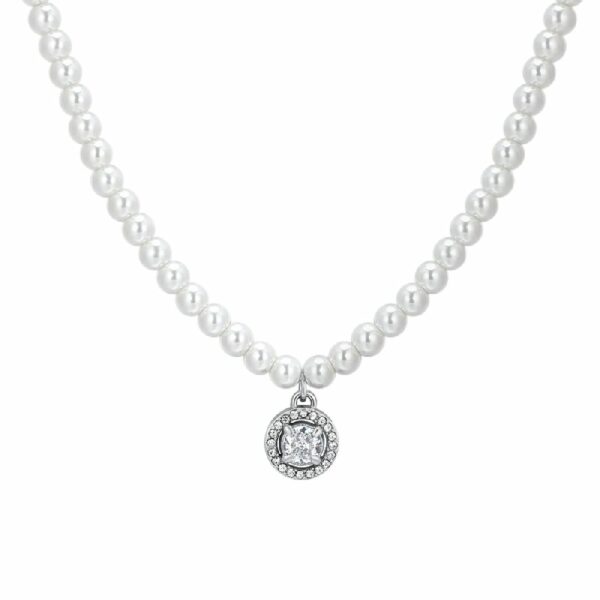 COLLANA DONNA IN ACCIAIO PERLE E ZIRCONE BIANCO