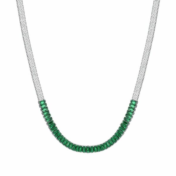 COLLANA DONNA IN ACCIAIO ZIRCONI VERDI