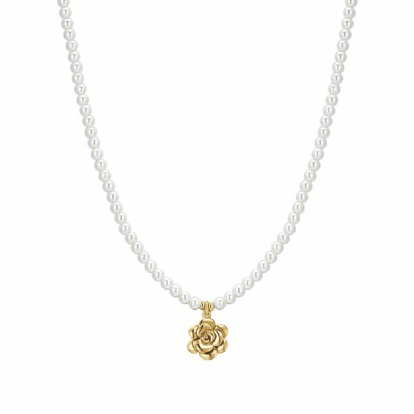 COLLANA DONNA IN ACCIAIO IP GOLD PERLE E ROSA