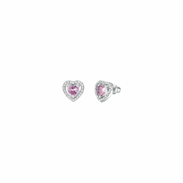 ORECCHINI DONNA IN ACCIAIO CUORE ZIRCONE ROSA