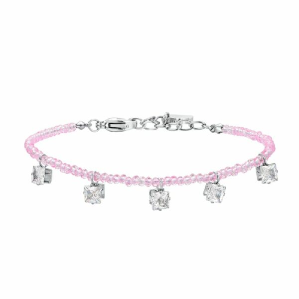 BRACCIALE DONNA IN ACCIAIO CRISTALLI ROSA E ZIRCONI BIANCHI