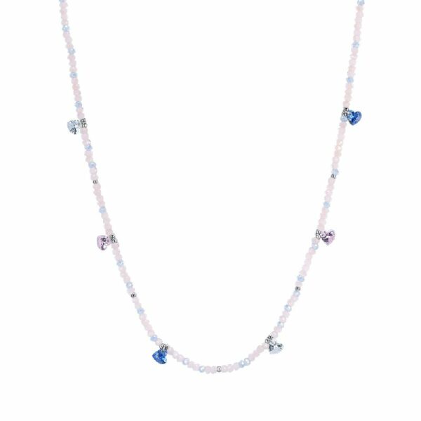 COLLANA DONNA IN ACCIAIO PIETRE ROSA E CRISTALLI MULTICOLOR