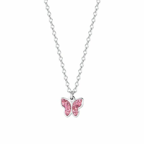 COLLANA BAMBINA IN ACCIAIO CON FARFALLA E CRISTALLI ROSA