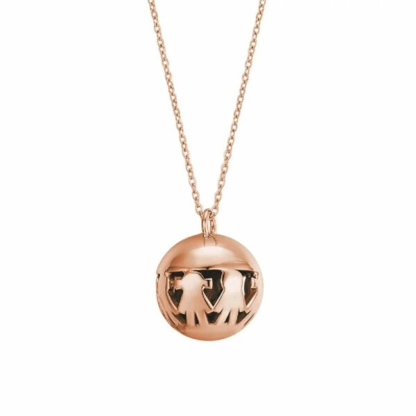 COLLANA CHIAMA ANGELI IN ACCIAIO IP ROSE CIONDOLO CON BAMBINI IN METALLO IP