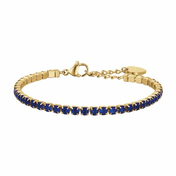 BRACCIALE TENNIS DONNA IN ACCIAIO IP GOLD CON CRISTALLI BLU