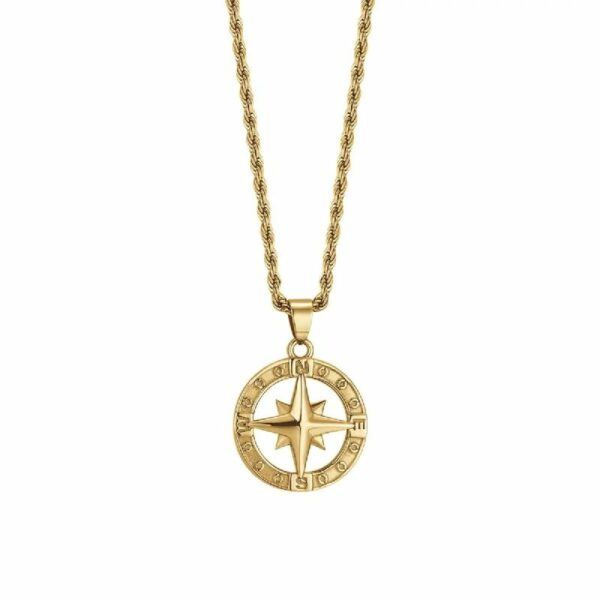 COLLANA UOMO IN ACCIAIO IP GOLD CON ROSA DEI VENTI