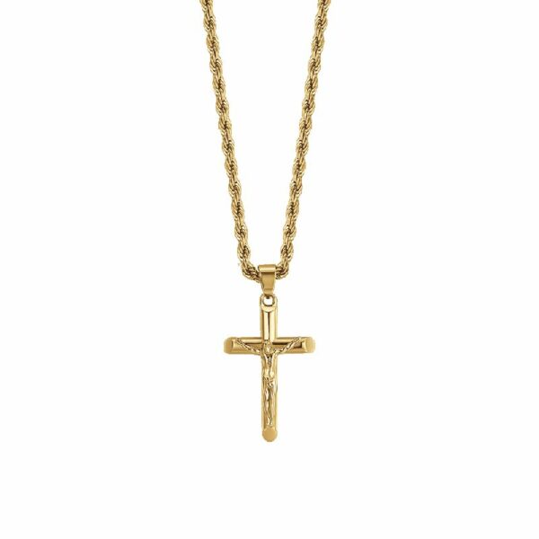 COLLANA UOMO IN ACCIAIO IP GOLD CON CROCIFISSO