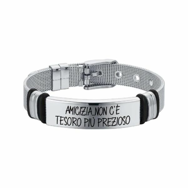 BRACCIALE UOMO IN ACCIAIO "AMICIZIA NON C'E' TESORO PIù PREZIOSO"