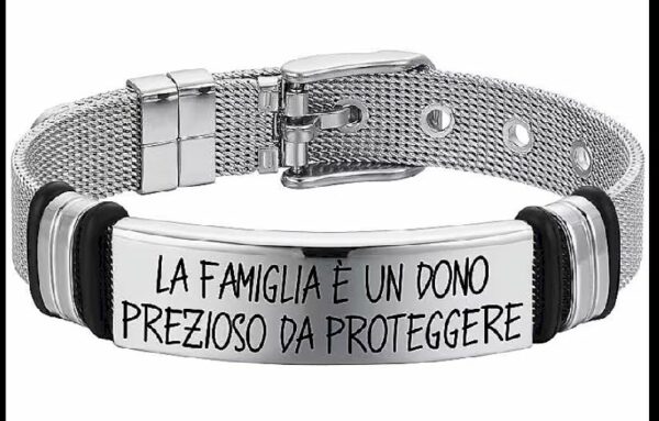 BRACCIALE UOMO IN ACCIAIO "LA FAMIGLIA E' UN DONO PREZIOSO DA PROTEGGERE"
