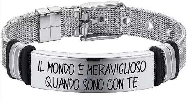 BRACCIALE UOMO IN ACCIAIO "IL MONDO E' MERAVIGLIOSO QUANDO SONO CON TE"