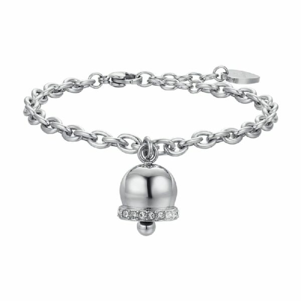 BRACCIALE DONNA IN ACCIAIO CON CAMPANELLA CON CRISTALLI BIANCHI