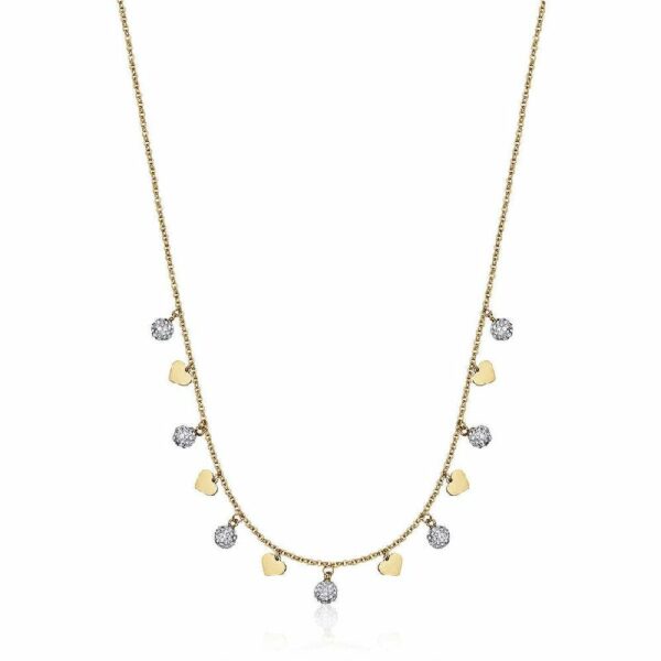 COLLANA DONNA IN ACCIAIO IP GOLD CON CUORI E CRISTALLI BIANCHI