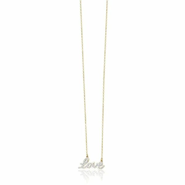 COLLANA DONNA IN ACCIAIO IP GOLD CON SCRITTA LOVE CON CRISTALLI BIANCHI