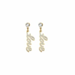 ORECCHINI DONNA IN ACCIAIO IP GOLD CON SCRITTA LOVE CON CRISTALLI BIANCHI