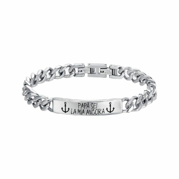 BRACCIALE UOMO IN ACCIAIO CON SMALTO NERO "PAPA' SEI LA MIA ANCORA"