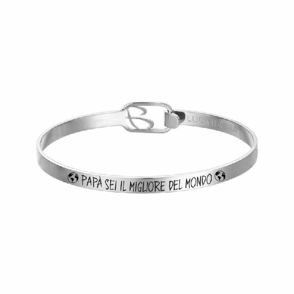 BRACCIALE UOMO IN ACCIAIO CON SMALTO NERO "PAPA' SEI IL MIGLIORE DEL MONDO"