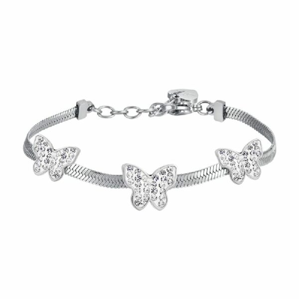 BRACCIALE DONNA SNAKE IN ACCIAIO CON FARFALLE CON CRISTALLI BIANCHI