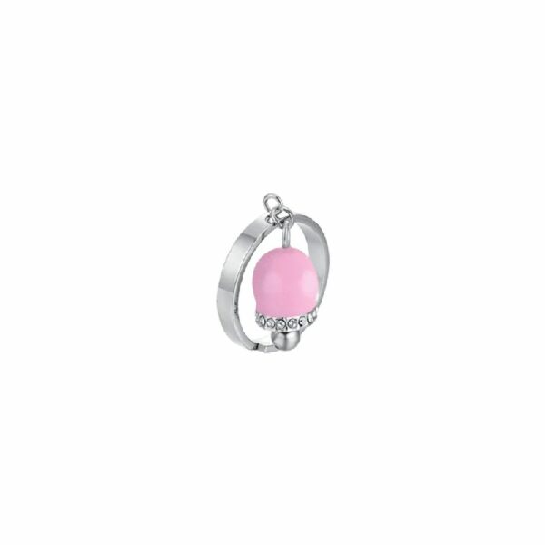 ANELLO DONNA IN ACCIAIO CON CAMPANELLA CON SMALTO ROSA E CRISTALLI BIANCHI