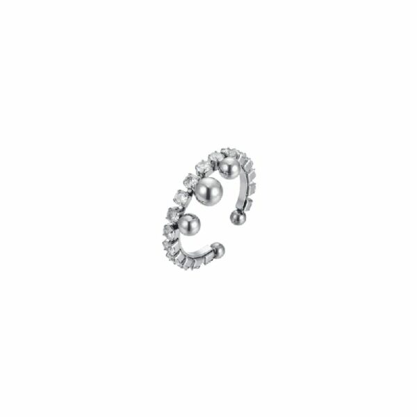 ANELLO DONNA IN ACCIAIO CON CRISTALLI BIANCHI E SFERE