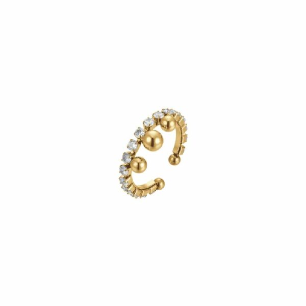 ANELLO DONNA IN ACCIAIO IP GOLD CON CRISTALLI BIANCHI E SFERE