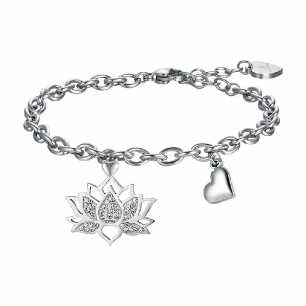 BRACCIALE DONNA IN ACCIAIO CON FIORE DI LOTO CON CRISTALLI BIANCHI