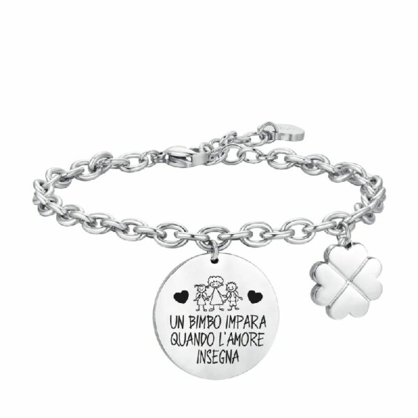 BRACCIALE DONNA IN ACCIAIO UN BIMBO IMPARA QUANDO L'AMORE INSEGNA