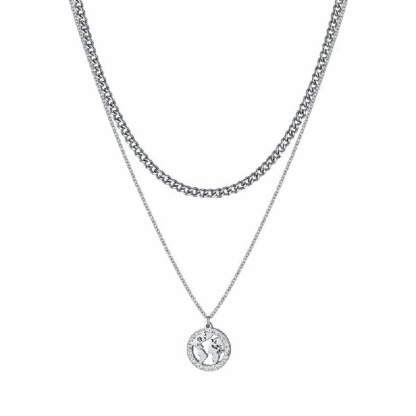 COLLANA DONNA IN ACCIAIO CON MONDO CON CRISTALLI BIANCHI