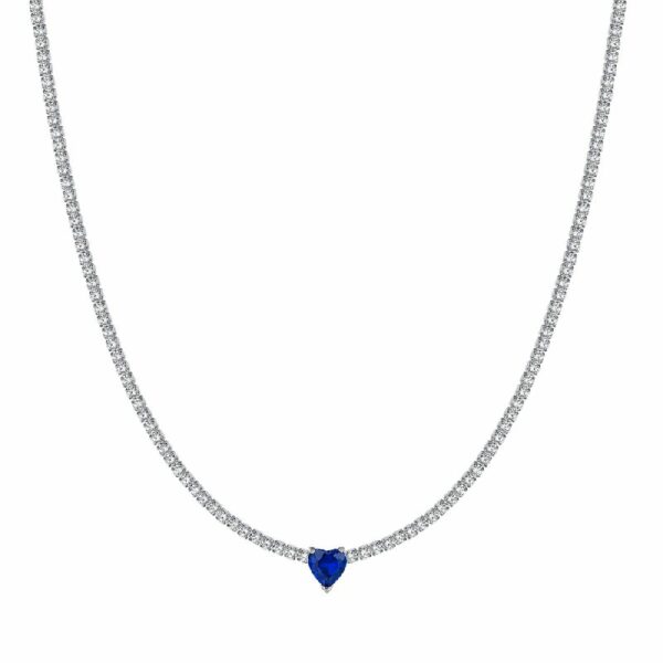 COLLANA TENNIS DONNA IN ACCIAIO CON CRISTALLI BIANCHI E CUORE CRISTALLO BLU