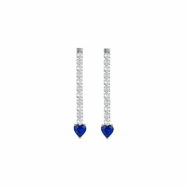 ORECCHINI TENNIS DONNA IN ACCIAIO CON CRISTALLI BIANCHI E CUORI CRISTALLI BLU