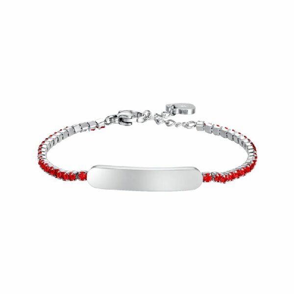 BRACCIALE TENNIS BAMBINA IN ACCIAIO CON CRISTALLI ROSSI E PIASTRA