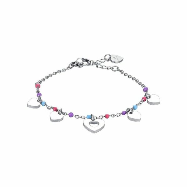 BRACCIALE BAMBINA IN ACCIAIO CON SFERE MULTICOLOR E CUORI