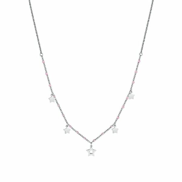 COLLANA BAMBINA IN ACCIAIO CON SFERE ROSA E STELLE