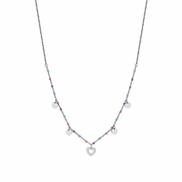 COLLANA BAMBINA IN ACCIAIO CON SFERE MULTICOLOR E CUORI