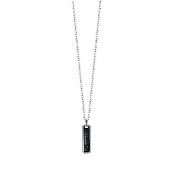 COLLANA UOMO IN ACCIAIO CON ELEMENTO CON CRISTALLI NERI