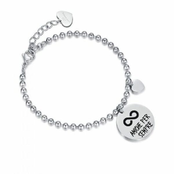 BRACCIALE DONNA IN ACCIAIO CON FRASE "AMICHE PER SEMPRE"