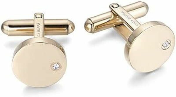 GEMELLI IN ACCIAIO IP GOLD CON CRISTALLI BIANCHI