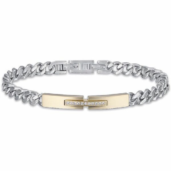 BRACCIALE UOMO IN ACCIAIO IP GOLD CON CRISTALLI BIANCHI
