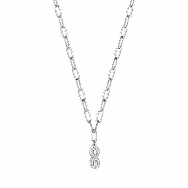 COLLANA DONNA IN ACCIAIO CON INFINITO E CRISTALLI BIANCHI E MAGLIA CATENA