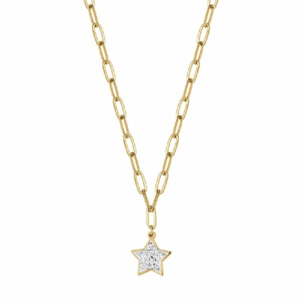 COLLANA DONNA IN ACCIAIO IP GOLD CON STELLA E CRISTALLI BIANCHI