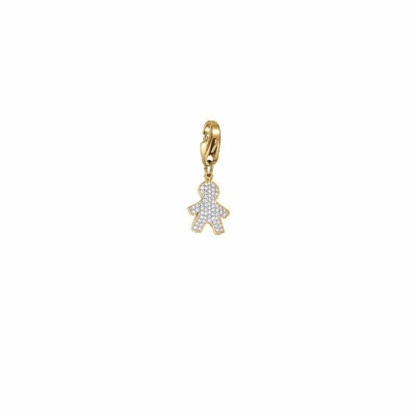 CHARM BIMBO IN ACCIAIO IP GOLD CON CRISTALI BIANCHI