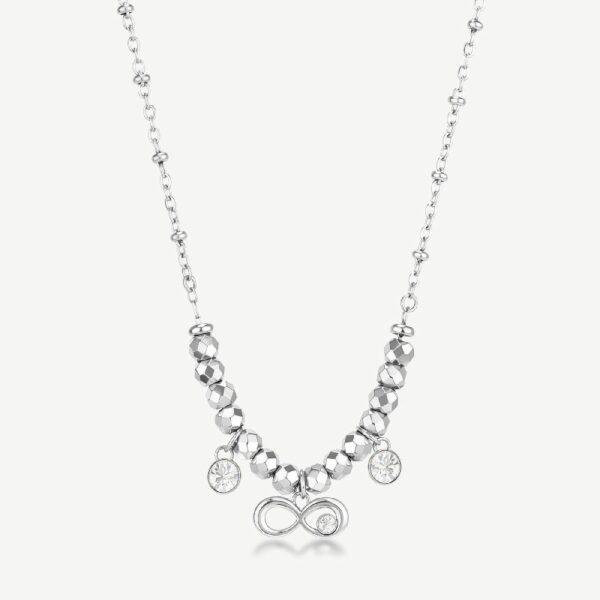 Collana CHAKRA in acciaio 316L, con infinito e cristalli