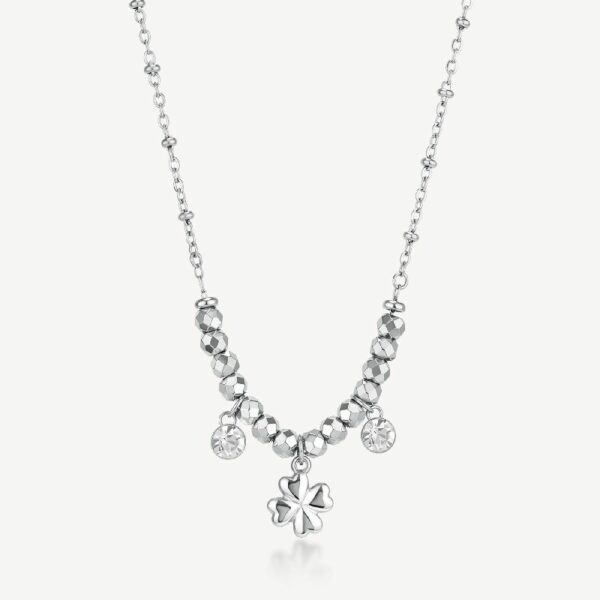 Collana CHAKRA in acciaio 316L, con quadrifoglio  e cristalli