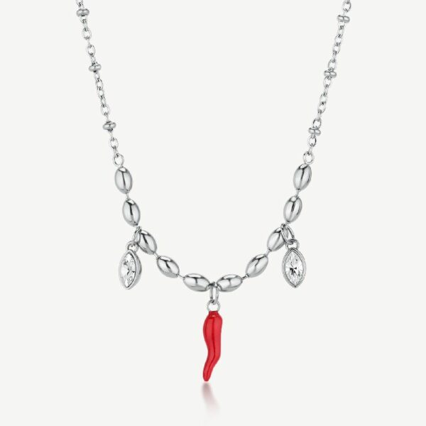 Collana CHAKRA in acciaio 316L, con cornetto smaltato e cristalli