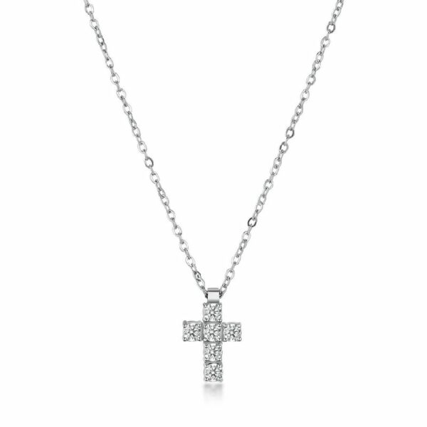 Collana AVANTGARDE in acciaio 316L, con pendente croce e cubic zirconia