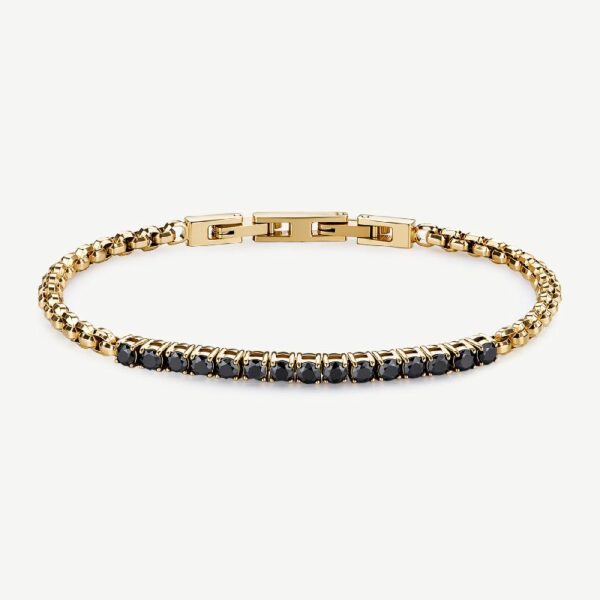 Bracciale AVANTGARDE in acciaio 304L, finitura pvd colore oro, con cubic zirconia black