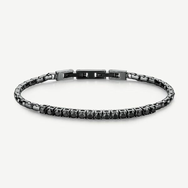 Bracciale AVANTGARDE in acciaio 304L, finitura pvd colore gun, con cubic zirconia black