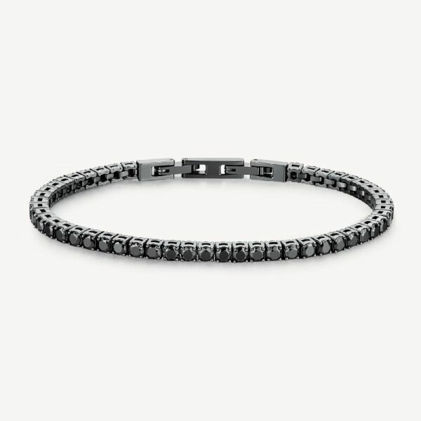 Bracciale AVANTGARDE in acciaio 316L, finitura pvd colore gun, con cubic zirconia black