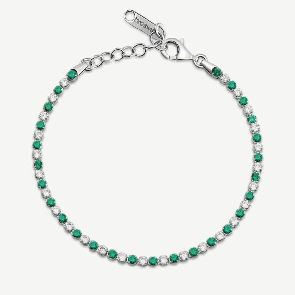 Bracciale tennis FANCY in argento 925/1000 rodiato, e cubic zirconia color white e emerald